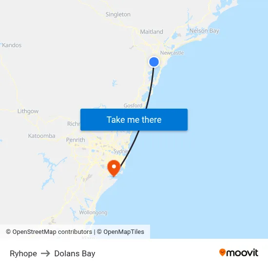 Ryhope to Dolans Bay map