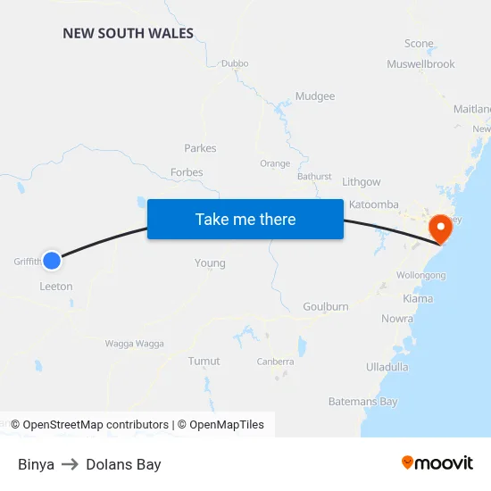 Binya to Dolans Bay map