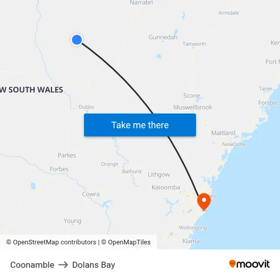 Coonamble to Dolans Bay map
