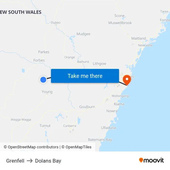 Grenfell to Dolans Bay map