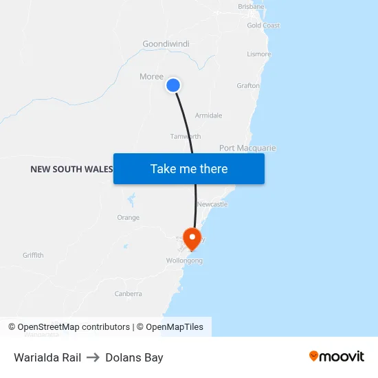 Warialda Rail to Dolans Bay map