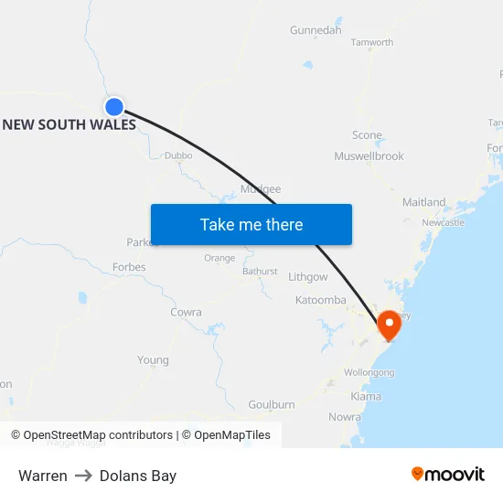 Warren to Dolans Bay map