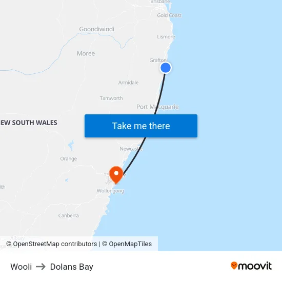 Wooli to Dolans Bay map