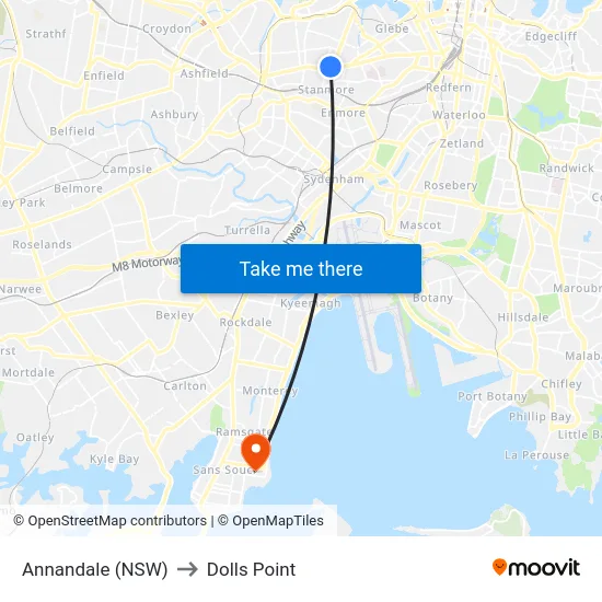 Annandale (NSW) to Dolls Point map