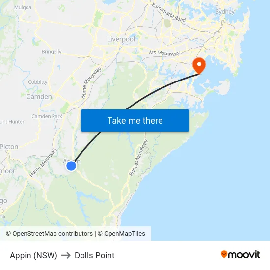 Appin (NSW) to Dolls Point map