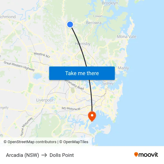Arcadia (NSW) to Dolls Point map