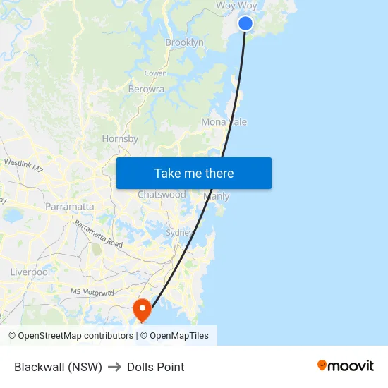 Blackwall (NSW) to Dolls Point map