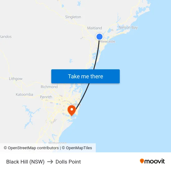 Black Hill (NSW) to Dolls Point map