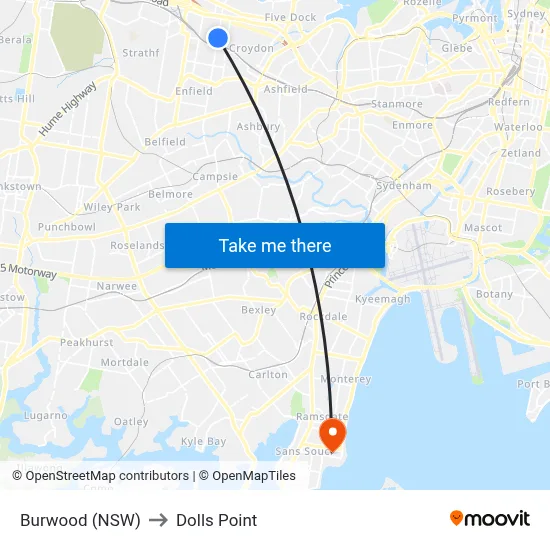 Burwood (NSW) to Dolls Point map