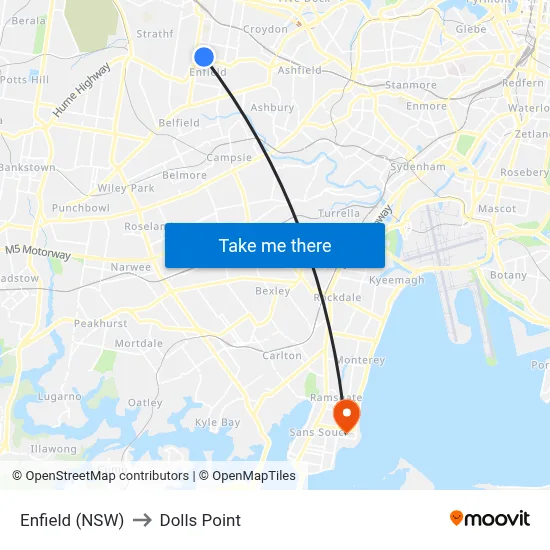 Enfield (NSW) to Dolls Point map
