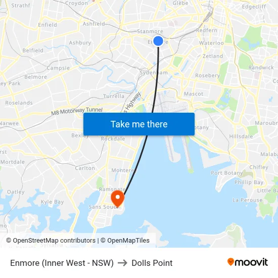 Enmore (Inner West - NSW) to Dolls Point map