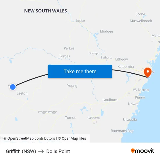 Griffith (NSW) to Dolls Point map