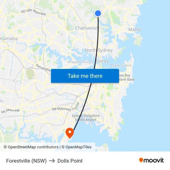 Forestville (NSW) to Dolls Point map