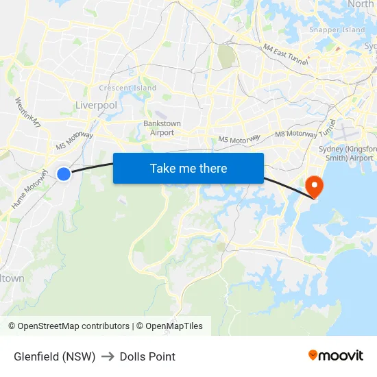 Glenfield (NSW) to Dolls Point map