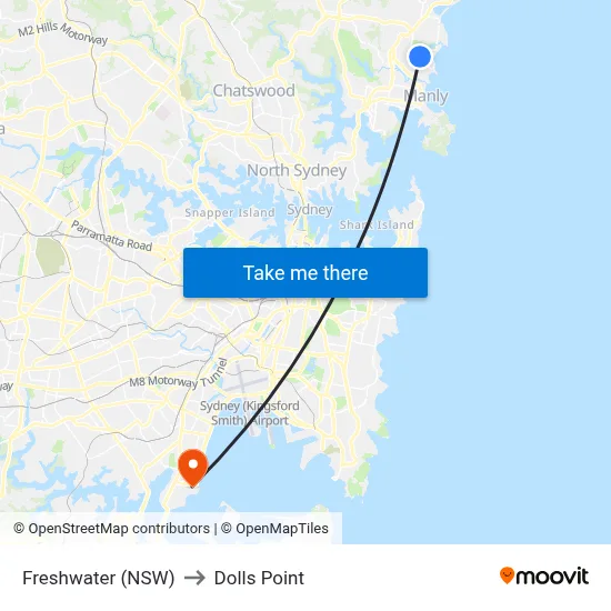 Freshwater (NSW) to Dolls Point map