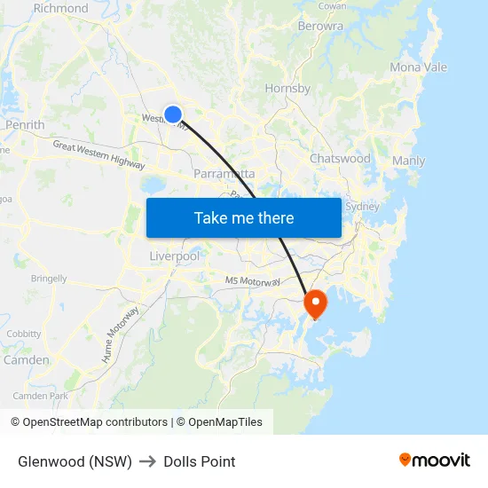 Glenwood (NSW) to Dolls Point map
