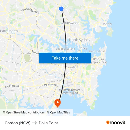 Gordon (NSW) to Dolls Point map