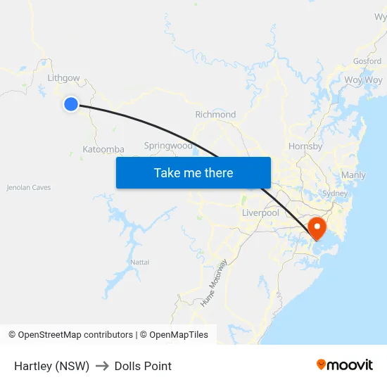 Hartley (NSW) to Dolls Point map