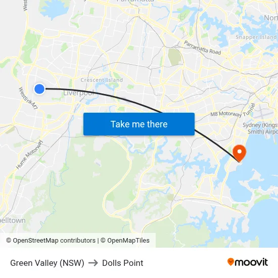 Green Valley (NSW) to Dolls Point map