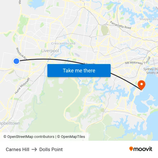 Carnes Hill to Dolls Point map