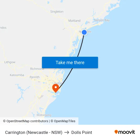 Carrington (Newcastle - NSW) to Dolls Point map
