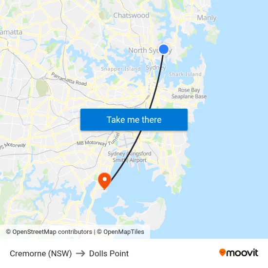 Cremorne (NSW) to Dolls Point map