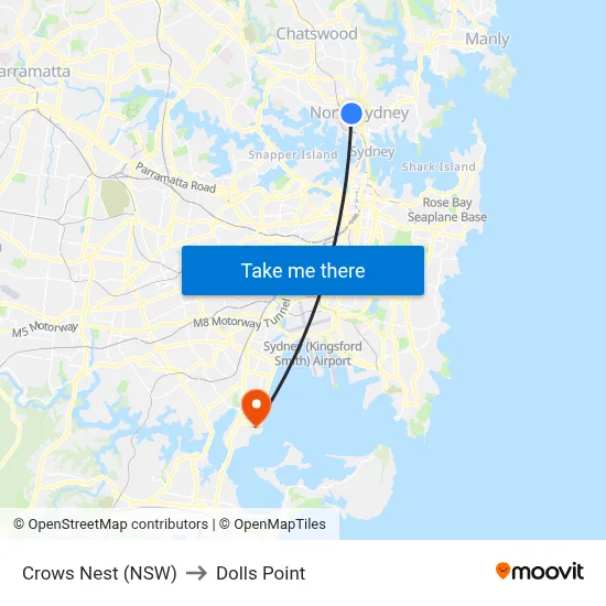 Crows Nest (NSW) to Dolls Point map