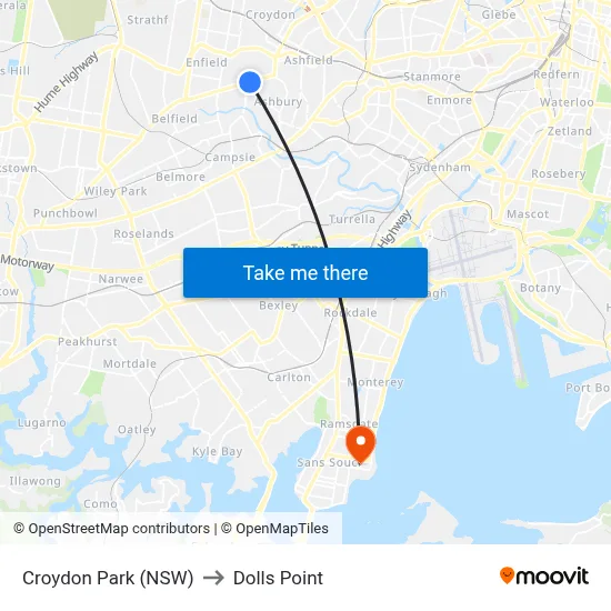 Croydon Park (NSW) to Dolls Point map