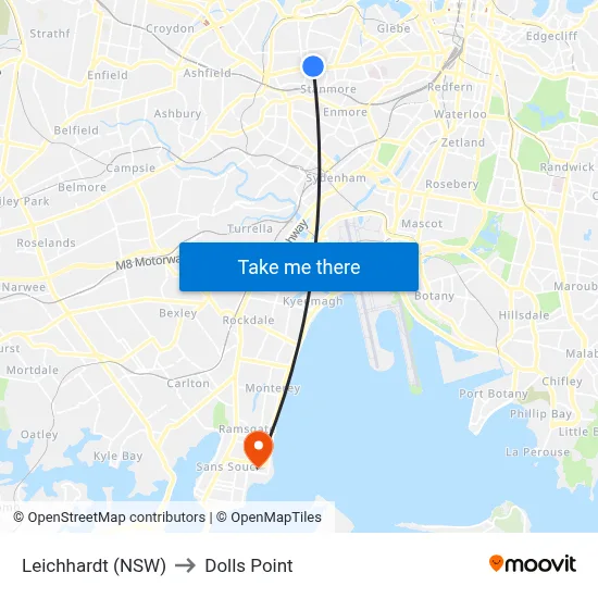 Leichhardt (NSW) to Dolls Point map