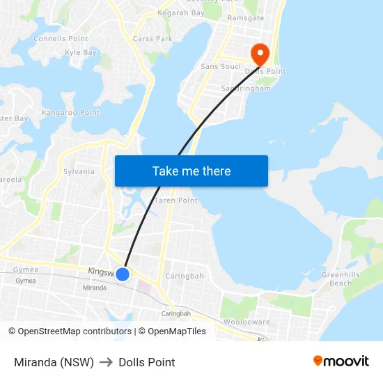 Miranda (NSW) to Dolls Point map