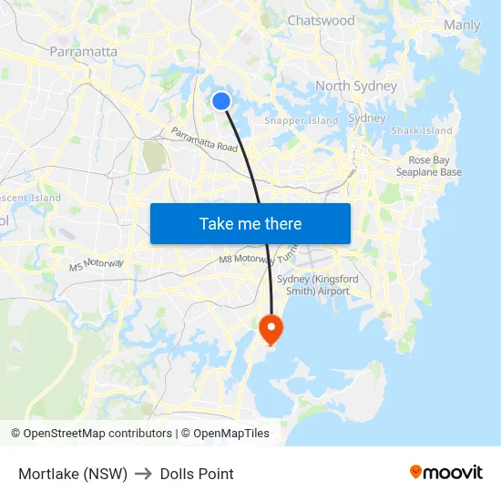 Mortlake (NSW) to Dolls Point map