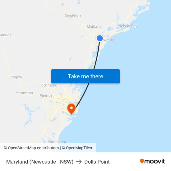 Maryland (Newcastle - NSW) to Dolls Point map