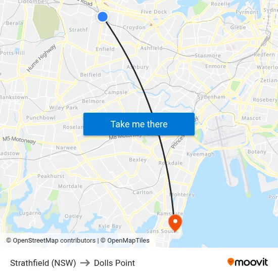Strathfield (NSW) to Dolls Point map