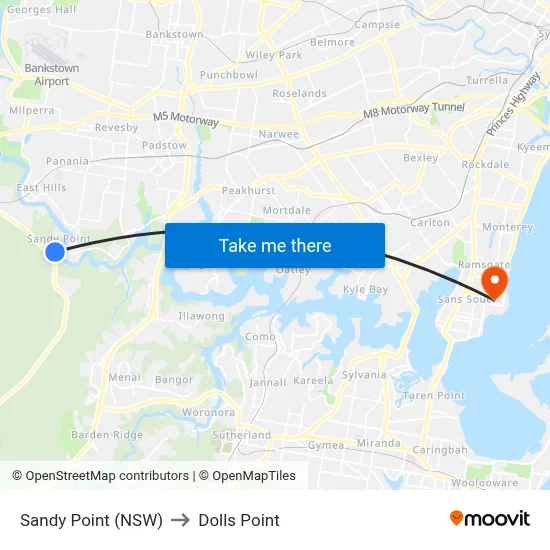 Sandy Point (NSW) to Dolls Point map