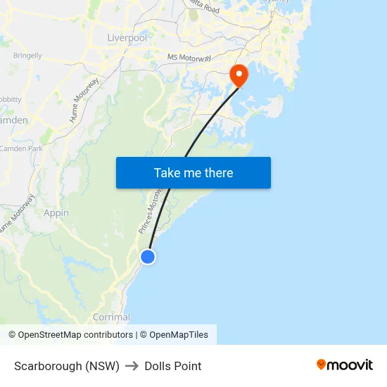 Scarborough (NSW) to Dolls Point map