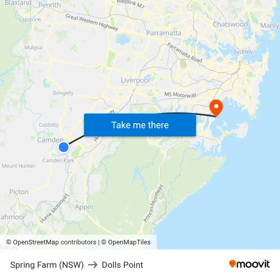 Spring Farm (NSW) to Dolls Point map