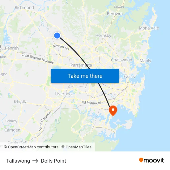Tallawong to Dolls Point map