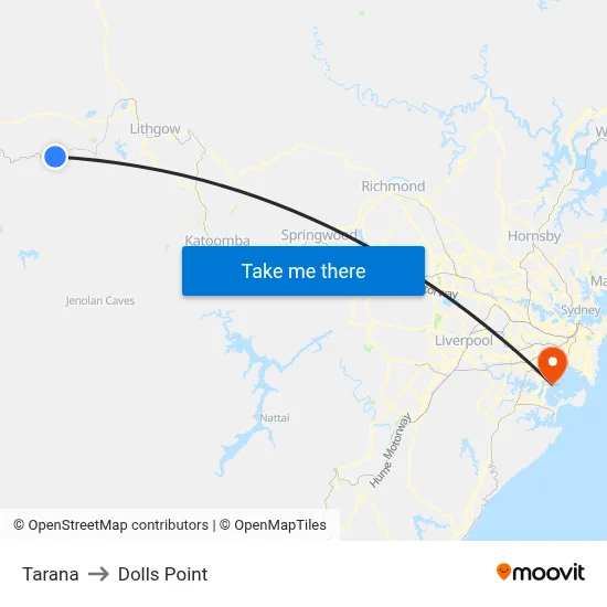Tarana to Dolls Point map