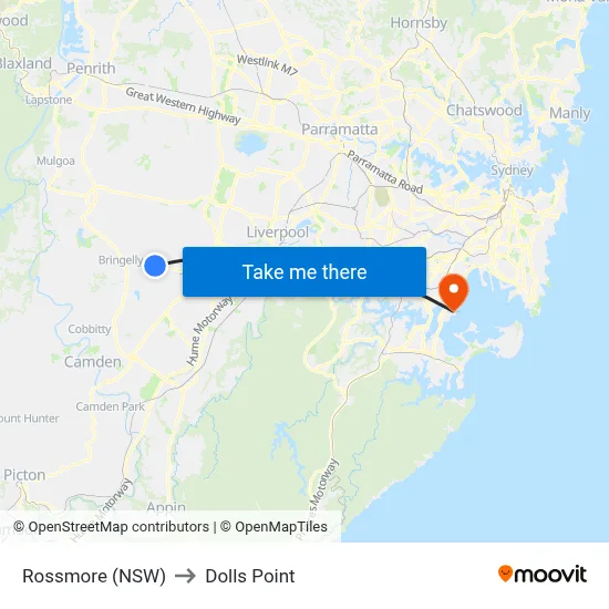 Rossmore (NSW) to Dolls Point map