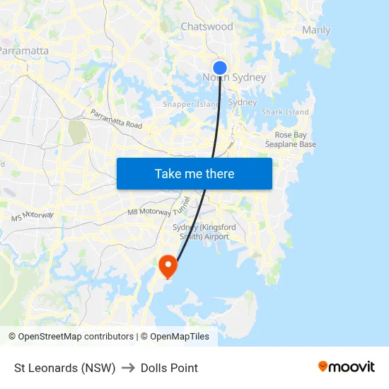 St Leonards (NSW) to Dolls Point map