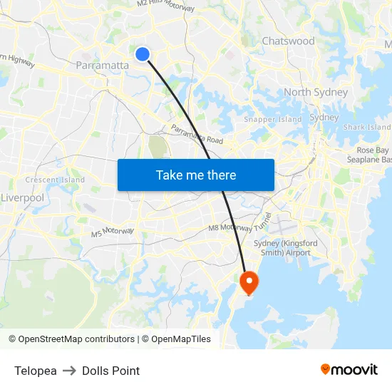 Telopea to Dolls Point map