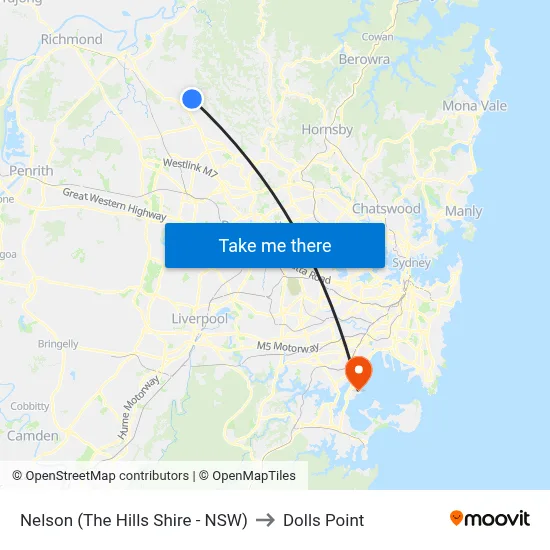 Nelson (The Hills Shire - NSW) to Dolls Point map