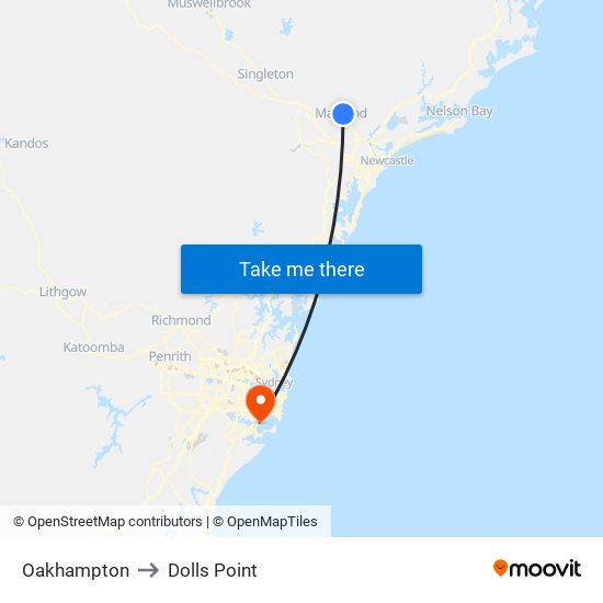 Oakhampton to Dolls Point map