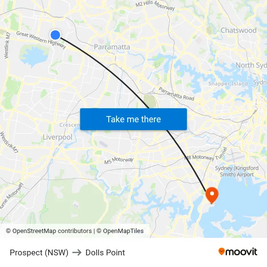 Prospect (NSW) to Dolls Point map