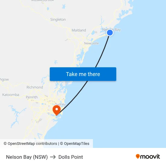 Nelson Bay (NSW) to Dolls Point map