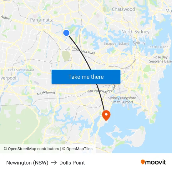 Newington (NSW) to Dolls Point map