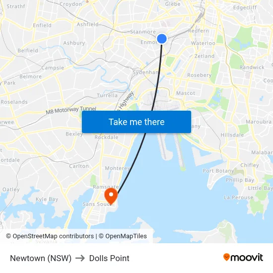 Newtown (NSW) to Dolls Point map