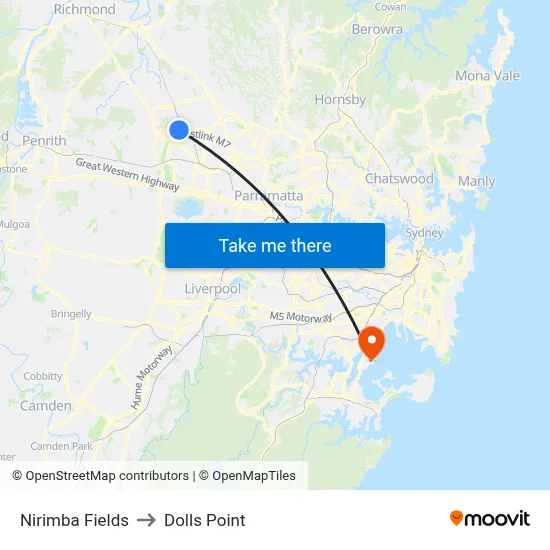 Nirimba Fields to Dolls Point map