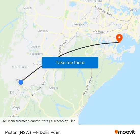 Picton (NSW) to Dolls Point map
