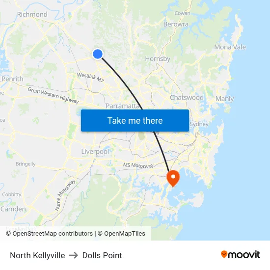 North Kellyville to Dolls Point map